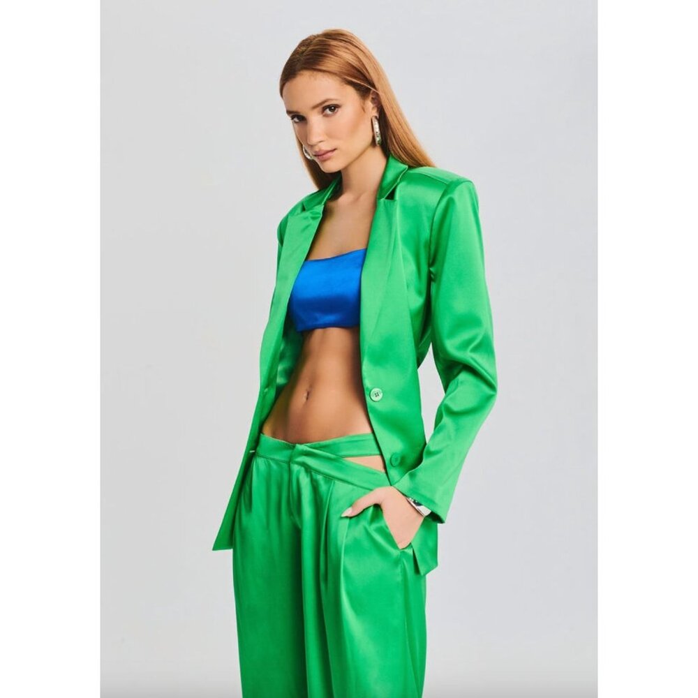 SEROYA Motlee Silk Oversized Blazer Kelly Green Womens Size Small